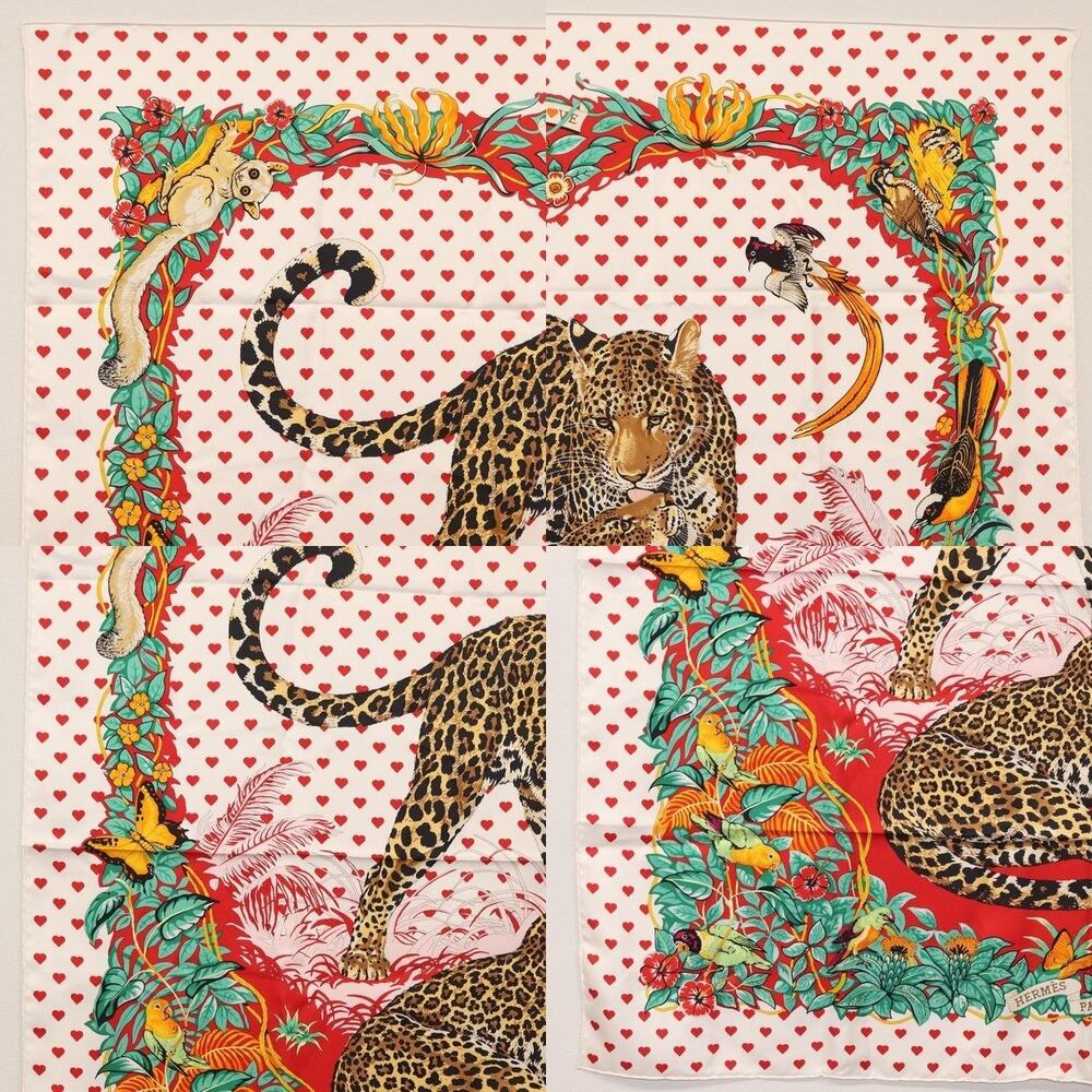 Hermes Silk Carre 90 Scarf In Jungle Love White - Picture 4 of 9
